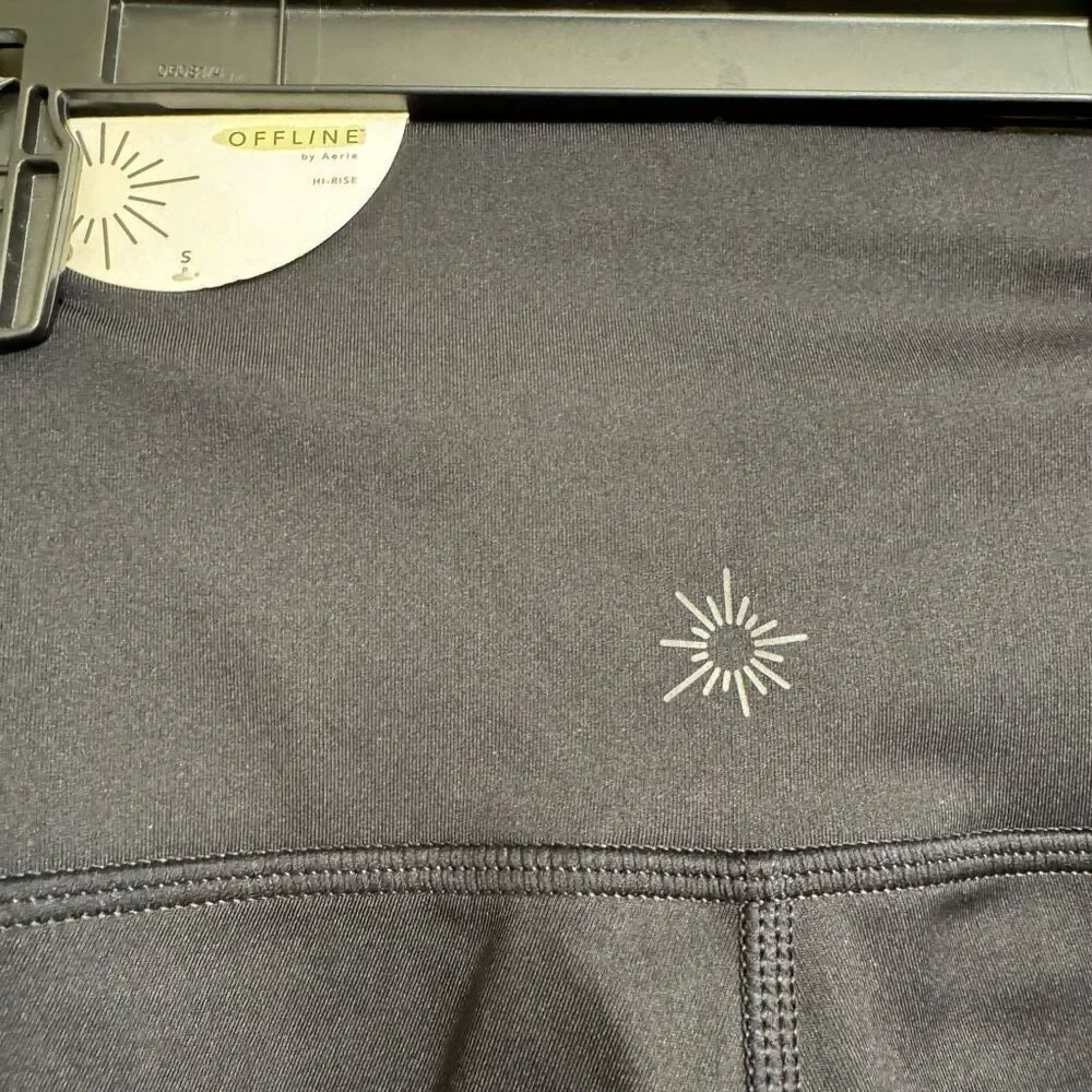 Aerie OFFLINE Goals Logo Leggings Black 7/8 Length Hi‎ Rise Small NWT
